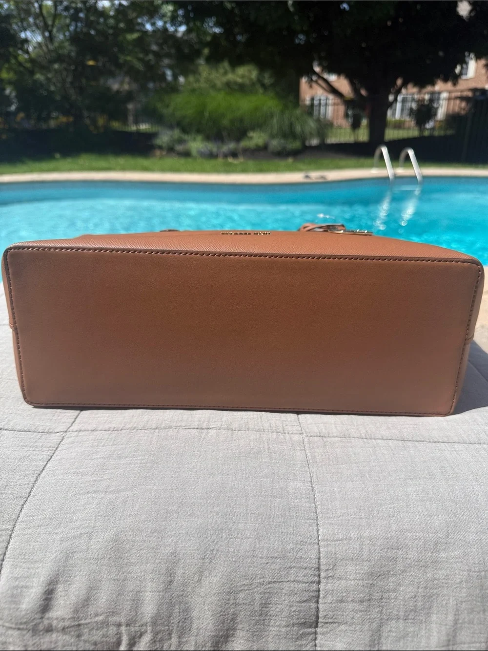 Michael Kors Tan Leather Tote with Gold MK Charm - Picture 6 of 10